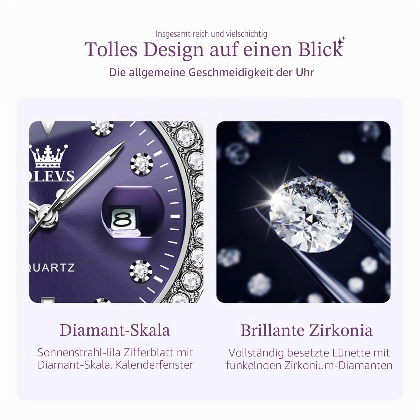 OLEVS Damen-Armbanduhr, kleines Handgelenk, Rotgold, Diamant-Zifferblatt, Quarzuhr, modisch, nachtleuchtend, wasserdicht, analoge Uhr für Frauen