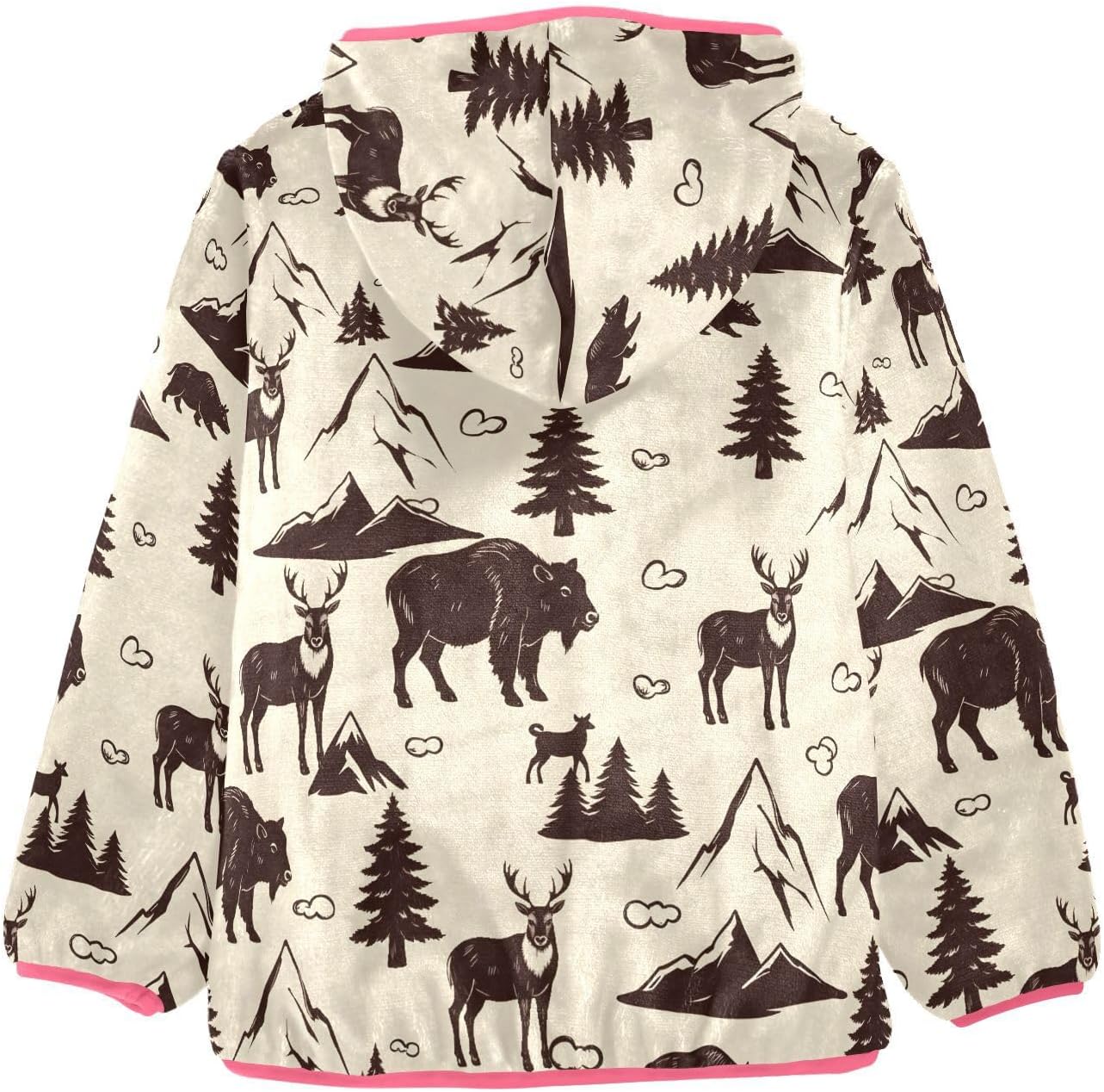 Girls Hoodie Outfit Hand Drawn Deer Pattern Zipper Sweatshirt Coat Fleece Jacket for Kids 3-10T