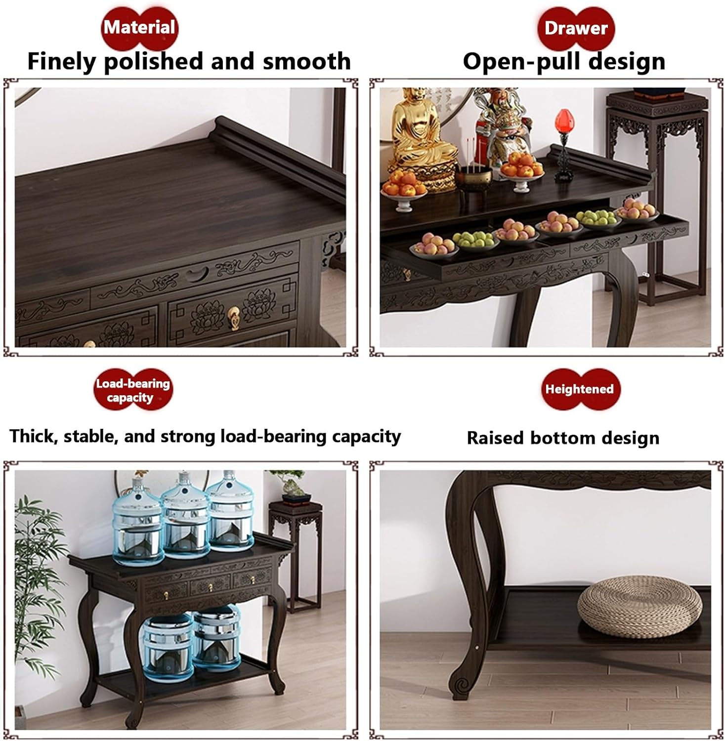 Shrine Altar Table, Prayer Altar Cabinet, Meditation Table with Drawer, Bamboo Chinese Cabinet Pedestal Offering Table, Buddhist Altars for Prayers, Divination(L66xW33xH100cm)