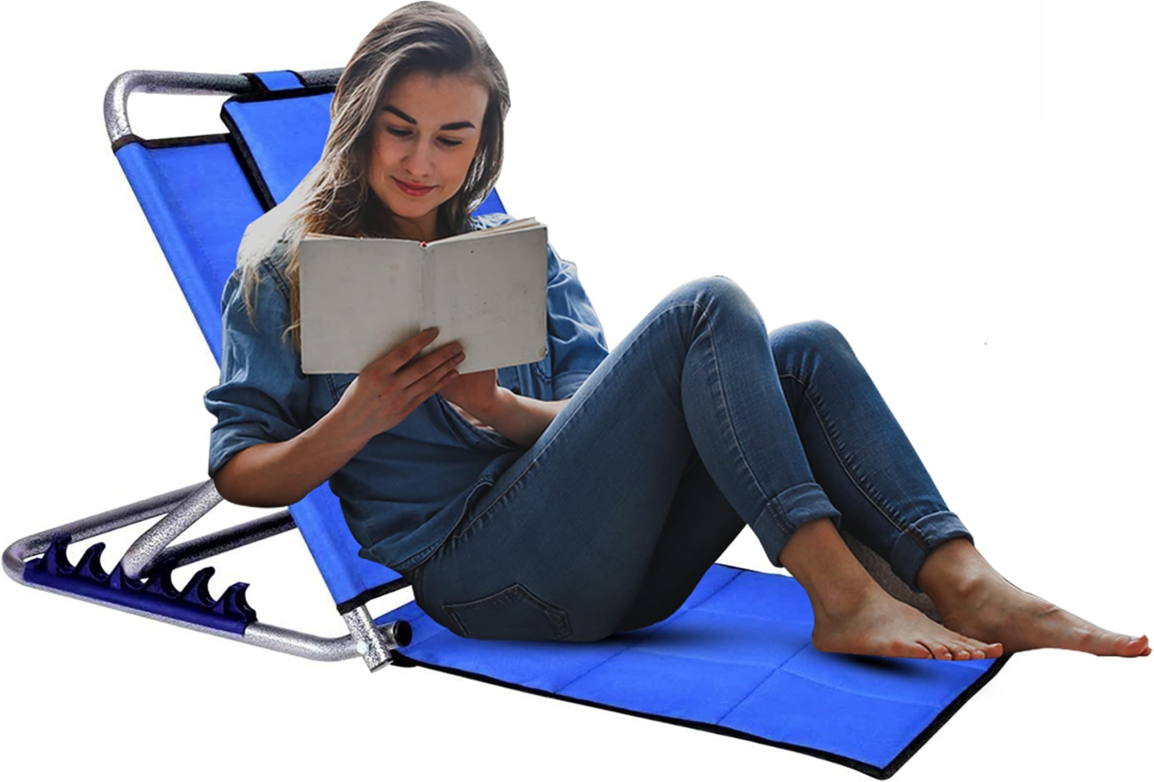 Albio Adjustable Hospital Back Rest, Memory Foam Head Support & Metal Angle Holders, Blue, Large Size