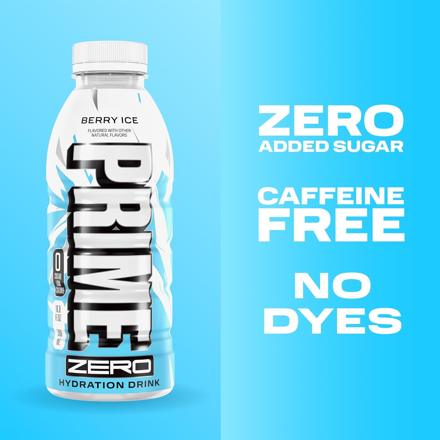 PRIME ZERO BERRY ICE, Sugar Free Sports Drinks, Electrolyte Enhanced to Replenish Fluids, B Vitamins, Antioxidants, Low Calorie, Made with Natural Flavors, 16.9 Fl Oz 12 Pack