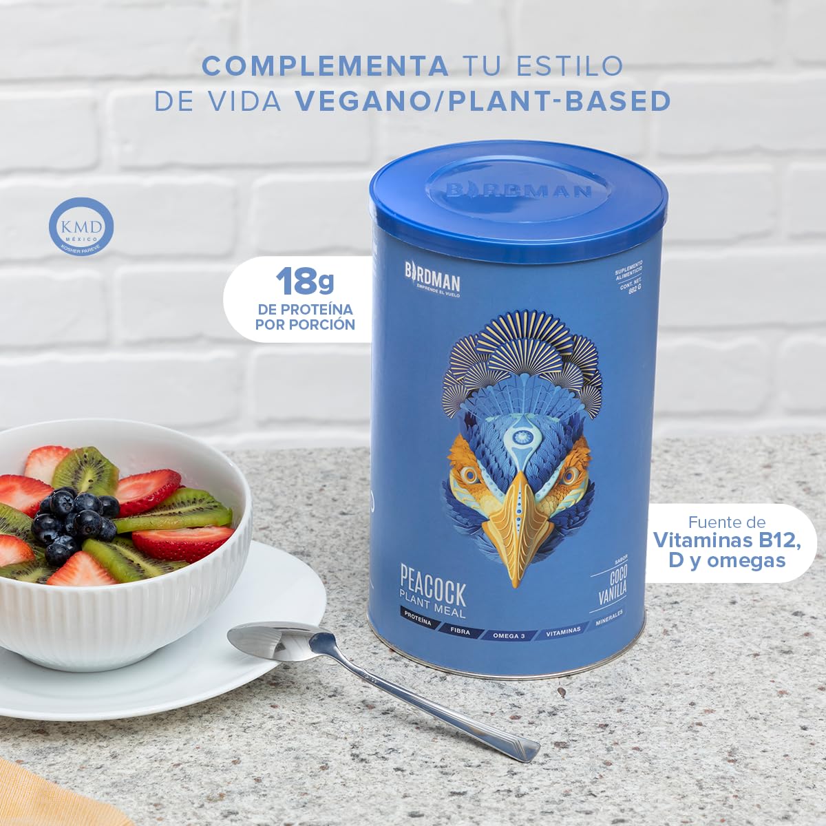 BIRDMAN Peacock Proteína Vegana Todo en Uno | 11 Vitaminas | Omega 3 | Fibra | Enzimas Digestivas | Adaptógenos | MCT Oil | Superalimentos | Zinc | Sin Gluten | Coco Vainilla |...