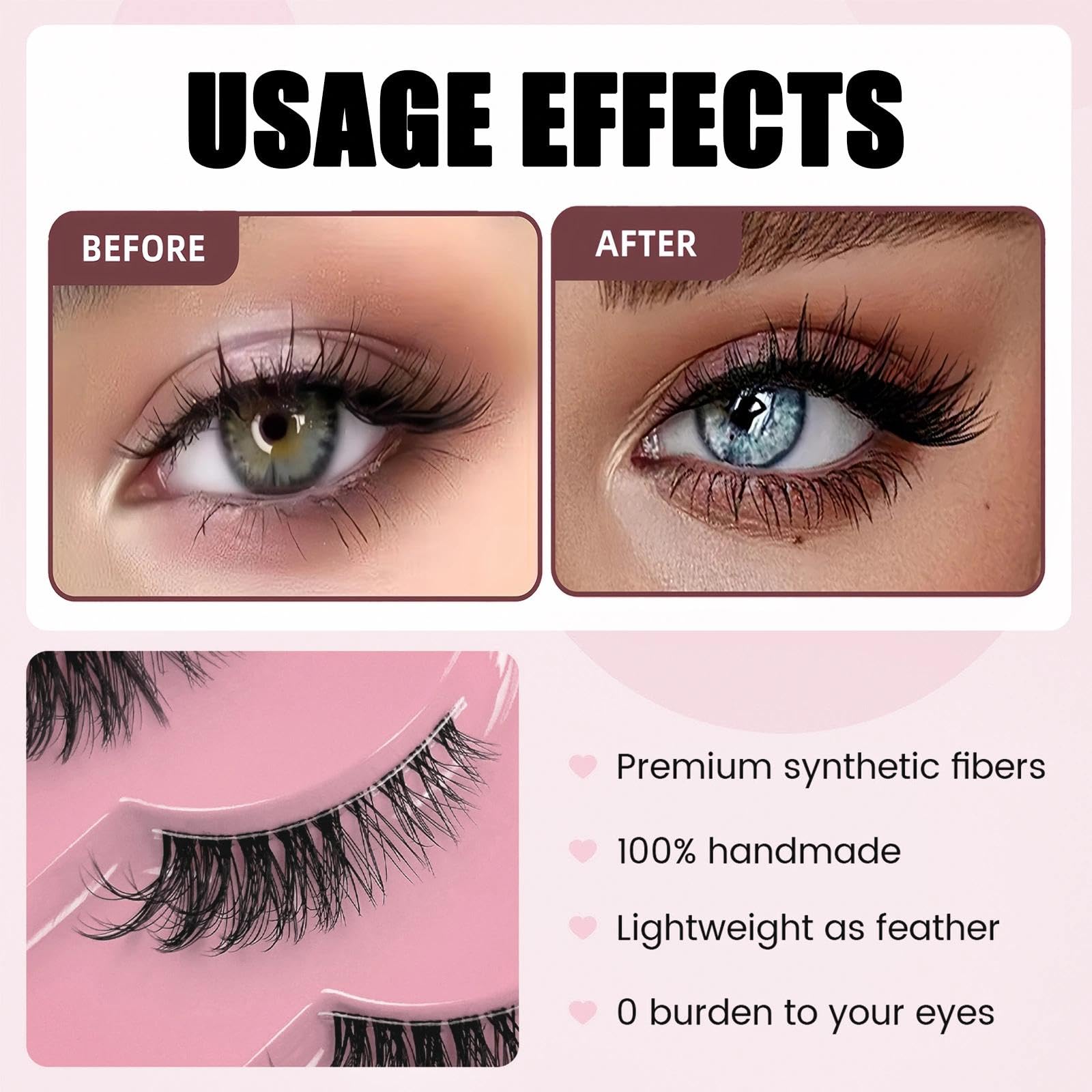 False Eyelashes with Clear Band Half Lashes Natural Look 10 works Cat Eye Wispy Corner Lash Reusable Transparent Fake Lash - Image 4
