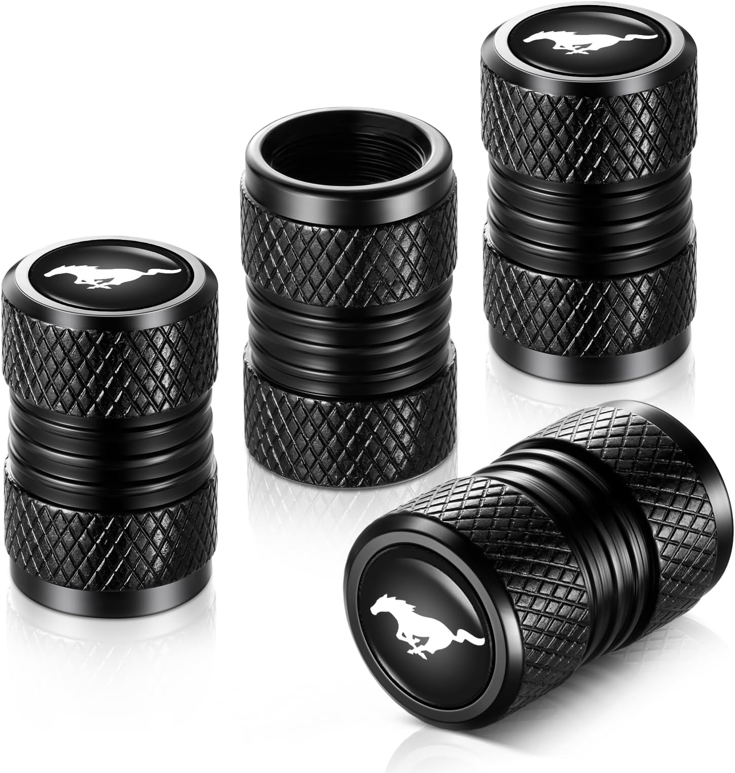Tire Valve Stem Caps, Compatible with Ford Mustang Stem Cap Universal Car Air Cover Car Accessories for Cars, SUV, Truck, Motorcycles 4pcs （Black）