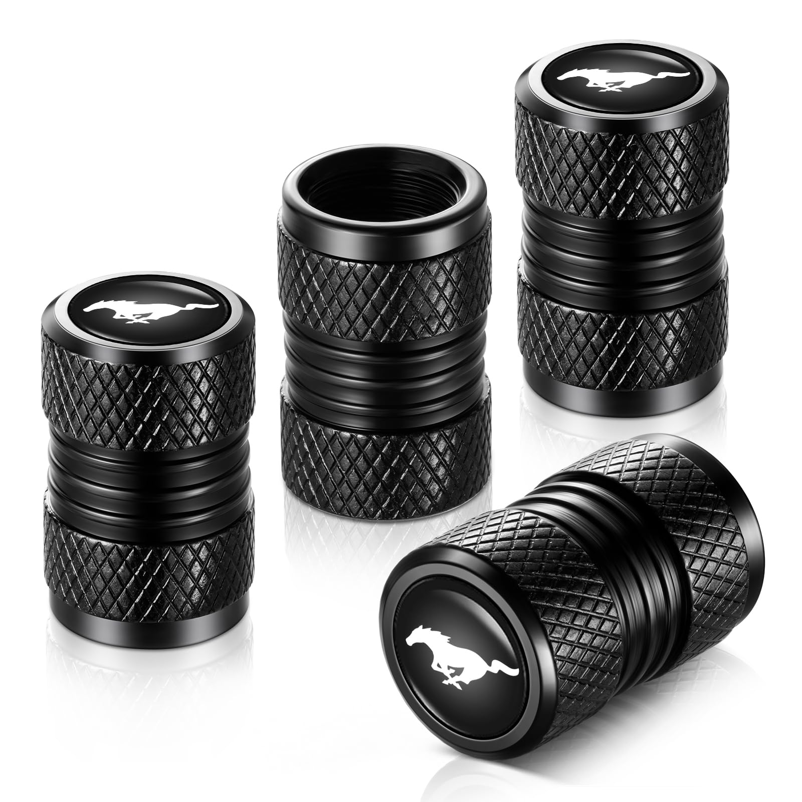 YHEESHIGN Tire Valve Stem Caps, Compatible with Ford Mustang Series Stem Cap Universal Car Air Cover Car Accessories for Cars, SUV, Truck, Motorcycles 4pcs (Black)