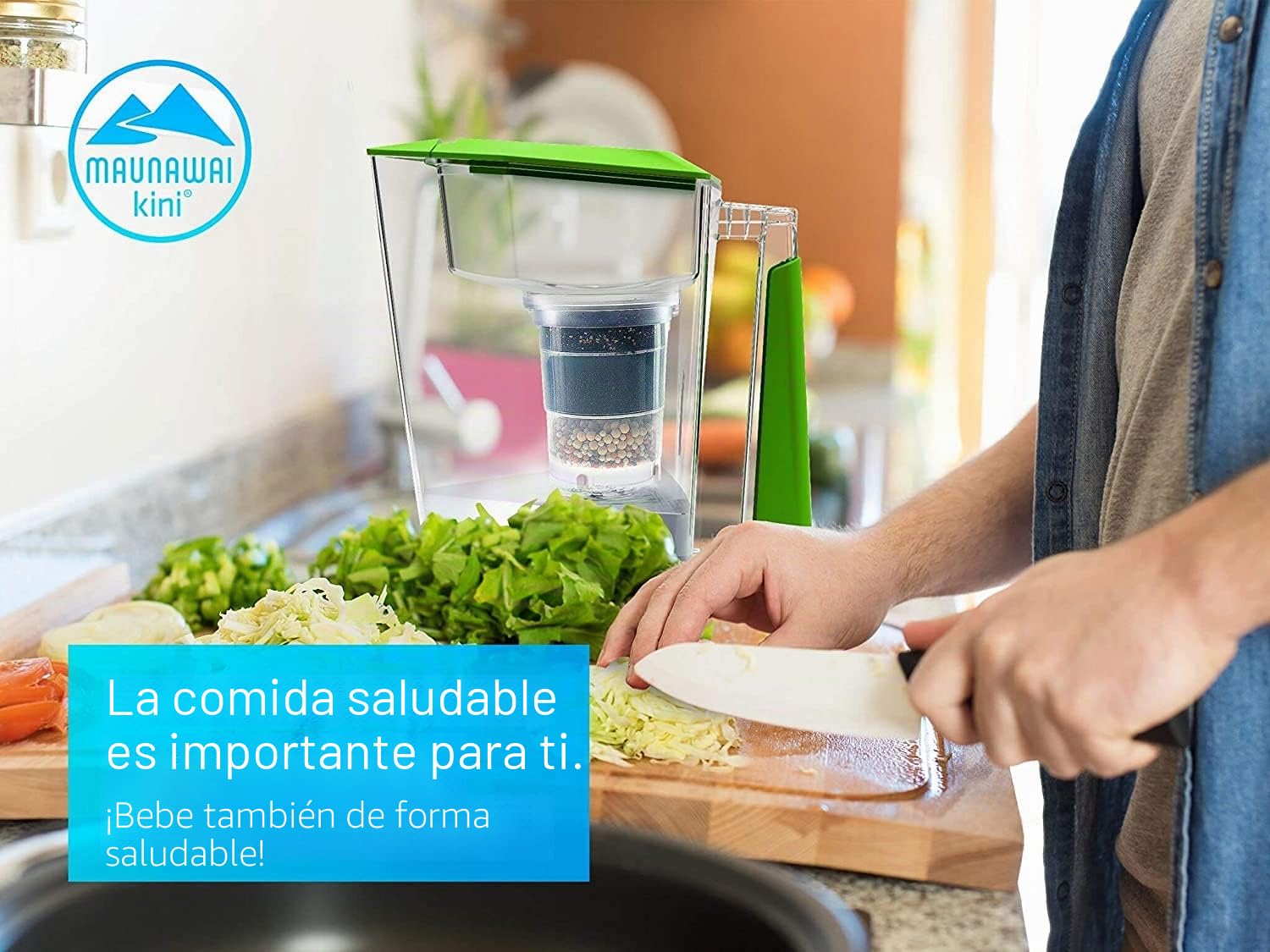 MAUNAWAI Filtro de agua Premium Bio Fabricado en Alemania con 1 jarra para agua potable + 1 cartucho filtrante y 1 almohadilla filtrante (para 3 meses) – Verde, filtro de agua potable + jarra