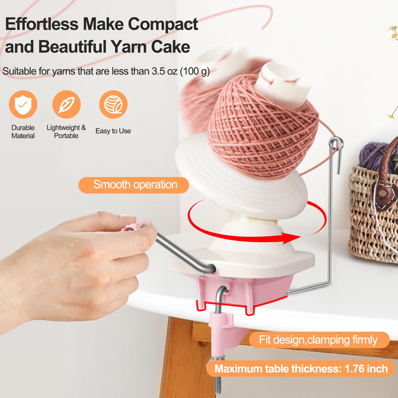 SOGCASE Yarn Winder, Yarn Ball Winder, Durable ABS Construction, Makes Neat 3.5 oz Yarn Cakes with Low Noise, Ideal for Knitting and Crocheting Enthusiast