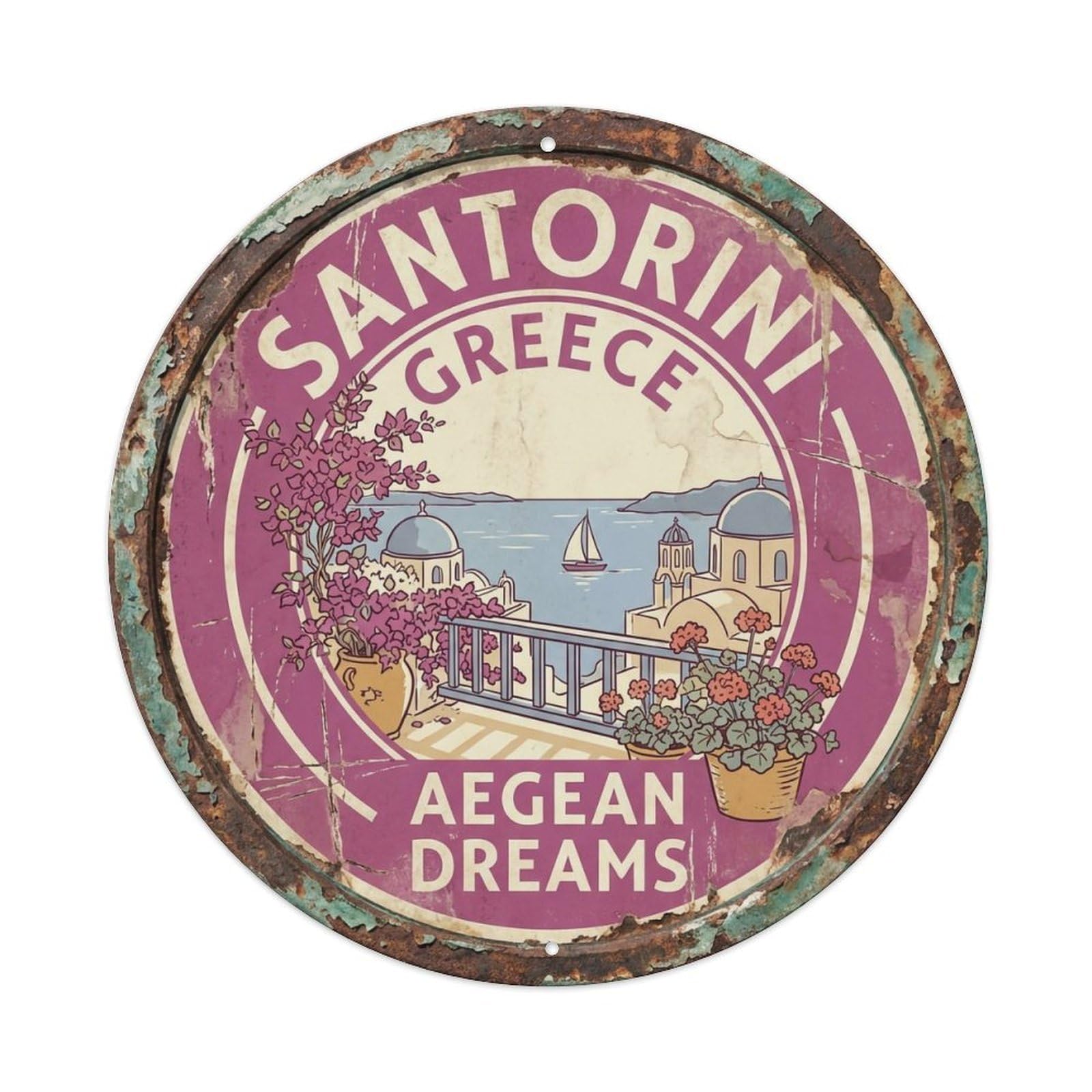 Okahys 8X8inch(20X20cm) Vintage Travel Balcony Flowers Greece Blooms Metal Tin Sign