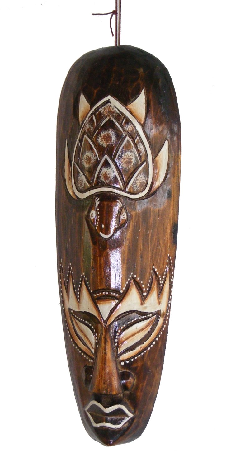 One World is Enough 30cm Indigenous ' African Style ' Borneo Tribal Turtle Hand Carved Wooden Tribal Mask - Fair Trade