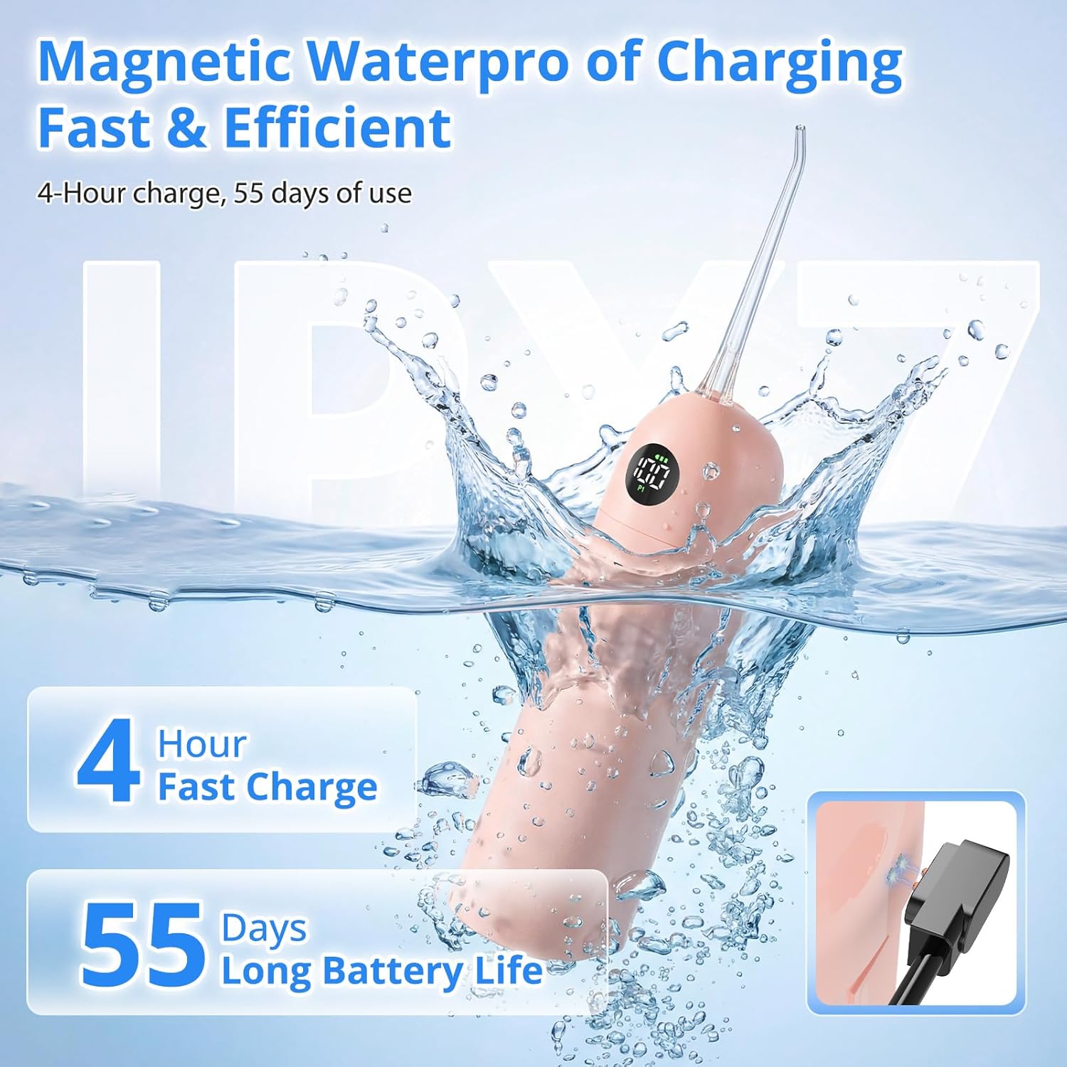 Cordless Water Flosser for Teeth Pik, 100 Modes (20-150 PSI Variable Pressure) Portable Electric Floss for Tooth Cleaning and Flossing, IPX7&250ML Dental Floss Pick for Braces Adults Pink
