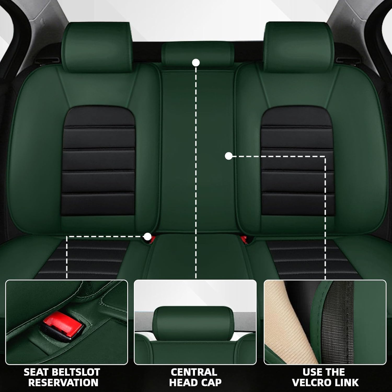 Car Seat Cover Fit for Jeep Renegade 2015-2023,Compatible Airbag Non-Slip Waterproof Seat Cover,Car Seat Protector Premium Interior (Standard 5 Seats,Black Green)