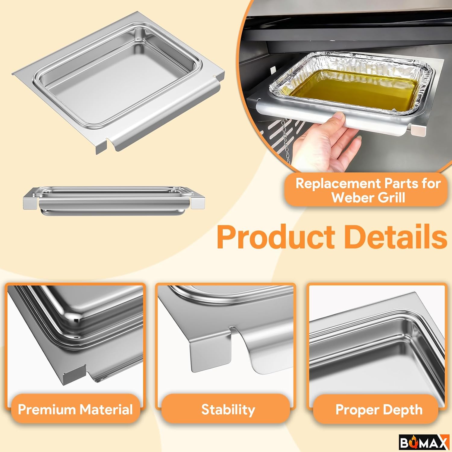 BQMAX 67047 Aluminum Catch Pan Kit for Weber Spirit 200/300 Genesis 200/300 Series, 6415 Grill Drip Pan Liners for Weber Spirit II E-210 E-310 E-330 Genesis II 300 Series Drip Pan for Weber Grease