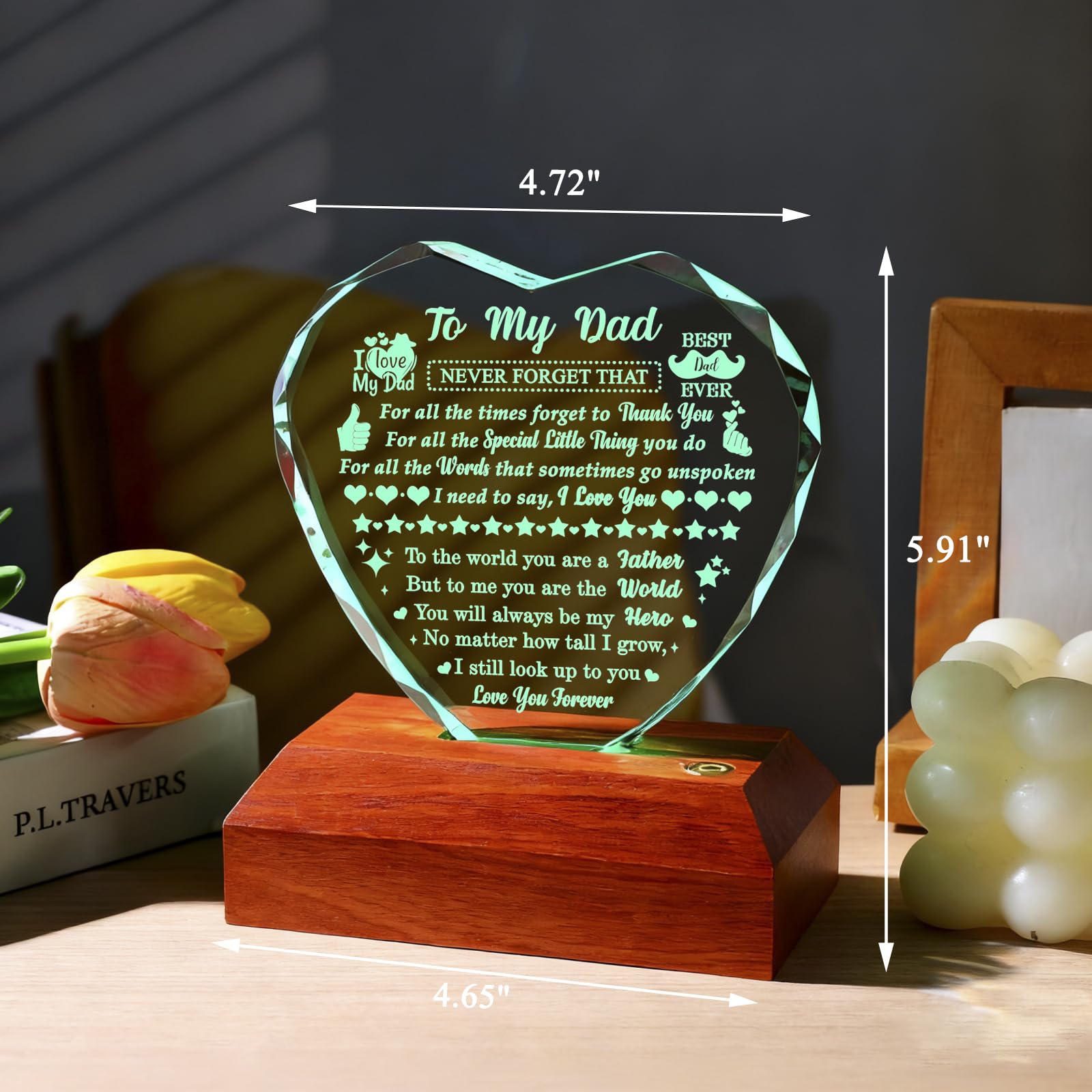 Regalo per papà da figlia figlio, regalo di compleanno per papà che non vuole niente, cuore in vetro laser regalo per festa del papà, Natale, San Valentino