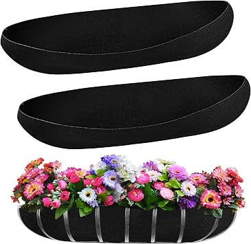 2PCS 36 Inch Window Box Liner Fabric Planter Basket Liner Trough Planter Insert Liner Black Hanging Flower Basket Liners Non-Woven Felt Plant Liner for Planters Fence Garden - Avoid Bird Nesting