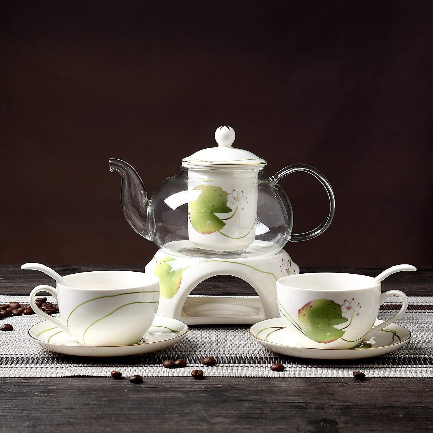 Set da tè da 10 Pezzi, Servizio da caffè, Set da tè Europeo Pastorale in Oro Placcato, Set di Tazze da caffè in Ceramica Bone China con teiera riscaldata, per Ragazze, re,