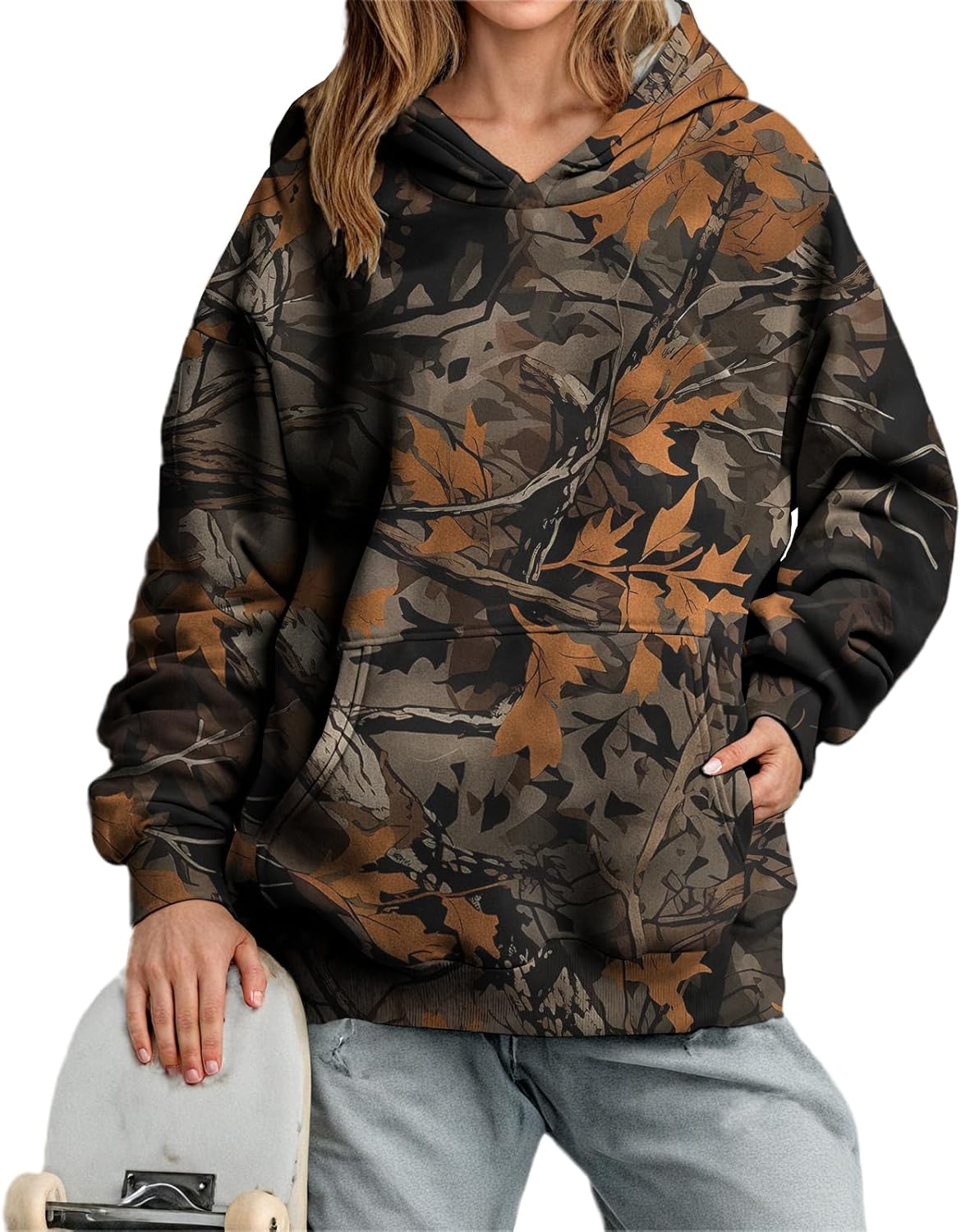 Fashion Oversized Sweatshirt for Women Camo Leaf Pattern Winter Hoodies with Pocket...