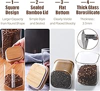 Vista 5 de Paquete de 6 tarros de vidrio para almacenamiento de alimentos con tapas herméticas, tarro de vidrio transparente con tapa de bambú, recipiente