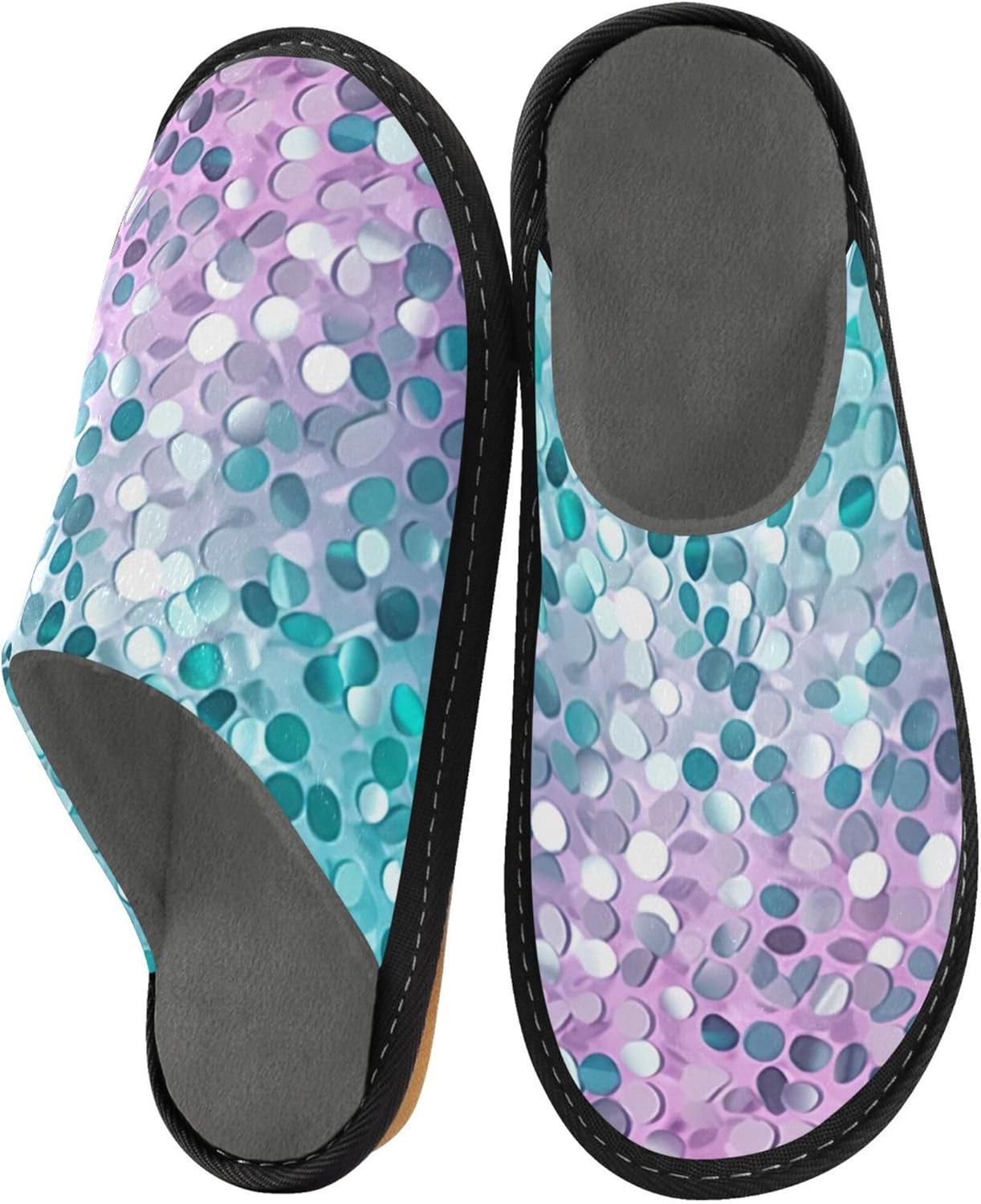 Glitter Texture House Slippers – Cozy Fuzzy Slippers for Guests, Washable & Disposable, Perfect for Shoeless Home, Spa & Hotel Use A112864