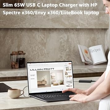 New Slim 65W USB C Charger Compatible with HP Elitebook, Spectre X360, Envy X360, Chromebook, ProBook, Zbook, Pavilion, Elite x2, Omnibook X 7 Type C Travel AC Power Cord Adapter