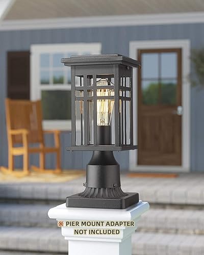 Miniatura 7 de Farol industrial para exteriores, luz de pilar exterior HWH, farol de poste impermeable con pantalla de vidrio transparente, acabado negro mate,