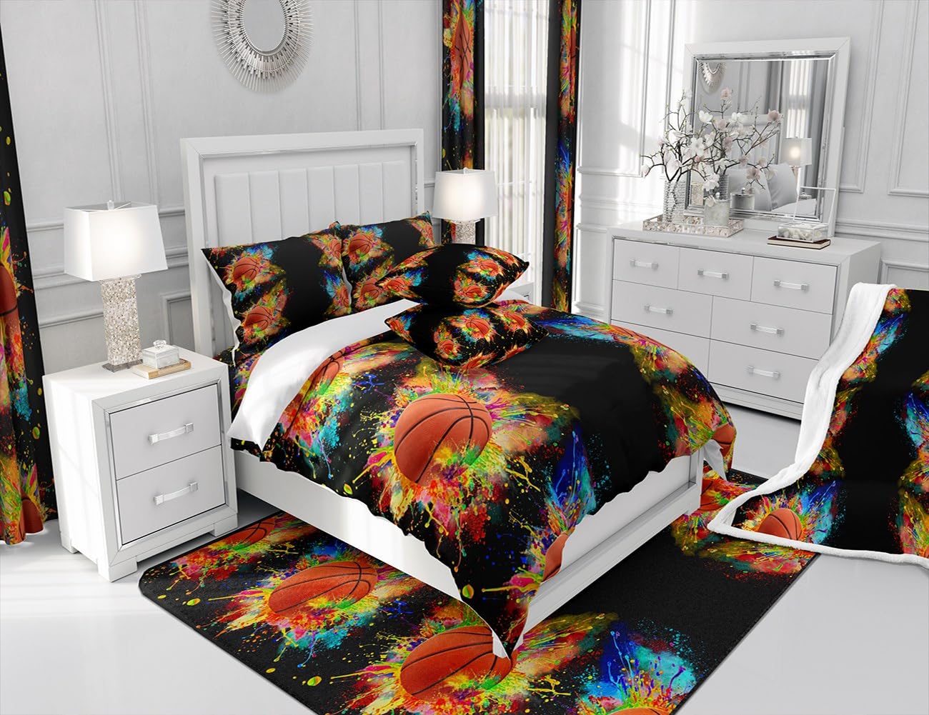 Basketball Fleece-Decke 152x200 Cm - 3D Slam Dunk Design, Weicher Sherpa-Innenfutter, Für Bett & Sofa