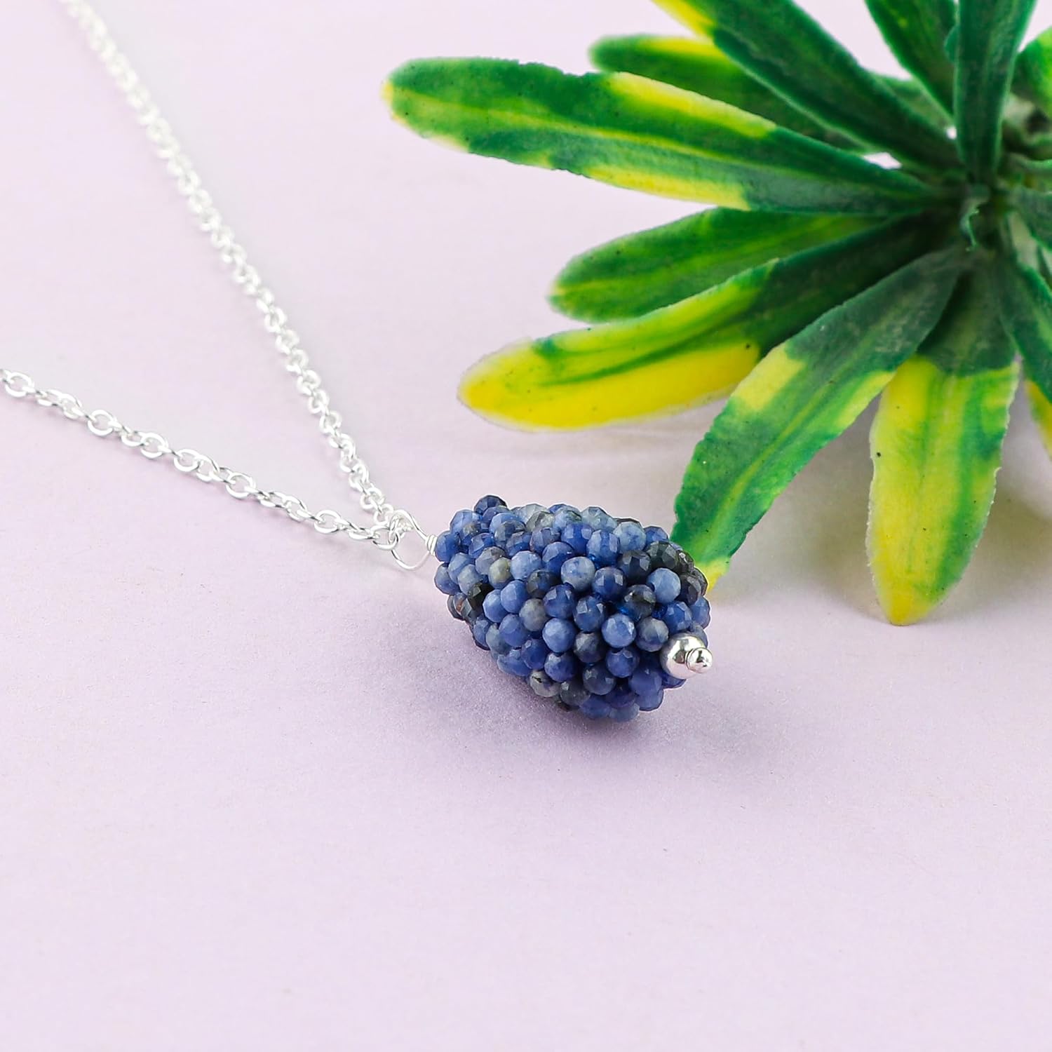 Handcrafted Crochet Beaded Pendant Necklace | Natural Sodalite Gemstone | Teardrop Design Jewelry | Adjustable Silver Chain | Lightweight Jewelry for Women | Size-18inches - Image 4