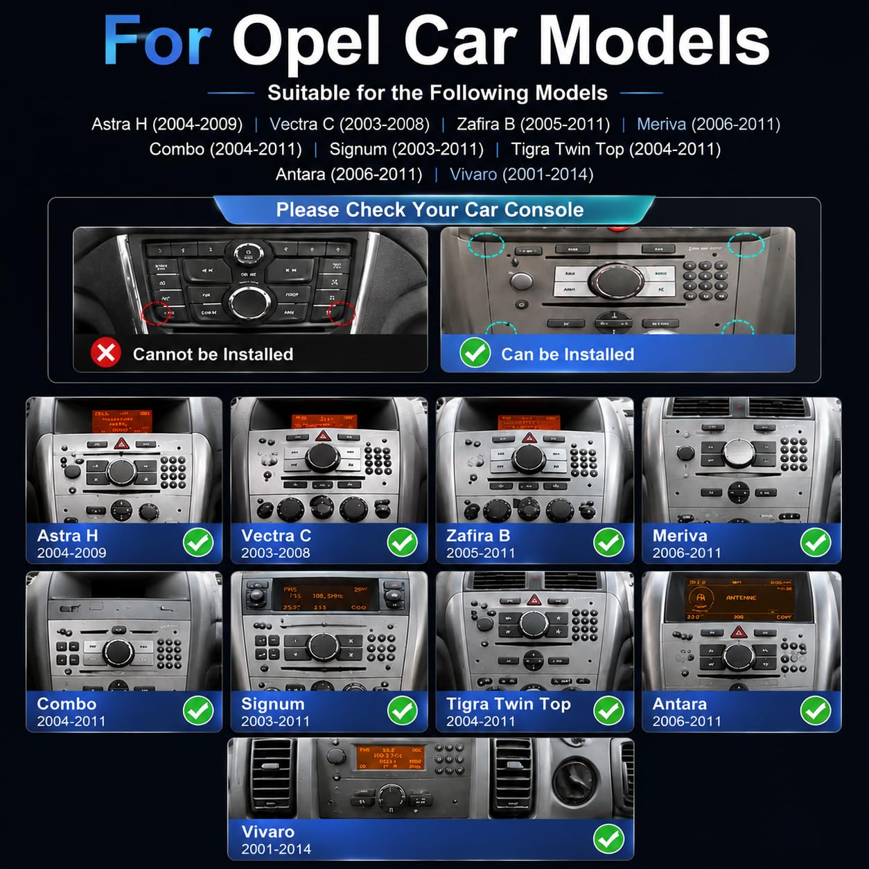Radio Coche Bluetooth Opel Astra h/Zafira b/Vivaro/Meriva/Vectra/Combo/Antara/Vectra/Signum con Android Auto CarPlayWireless 7 Radio Coche Pantalla GPS Coche Camara SWC FM RDS