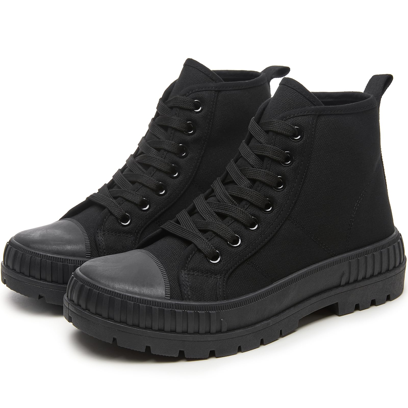 Women's White Platform Sneakers Fashion High Top Canvas Shoes for Women Black Lace-Up Canvas Sneakers Casual Platform Tennis Shoes