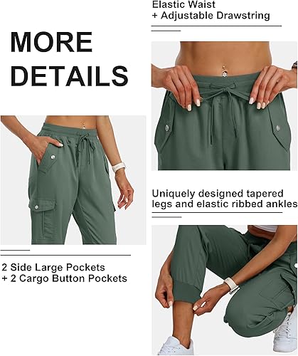 Miniatura 5 de MoFiz Pantalones cargo para mujer, ligeros, con cintura elástica, pantalones deportivos de senderismo, pantalones casuales de viaje con bolsillo