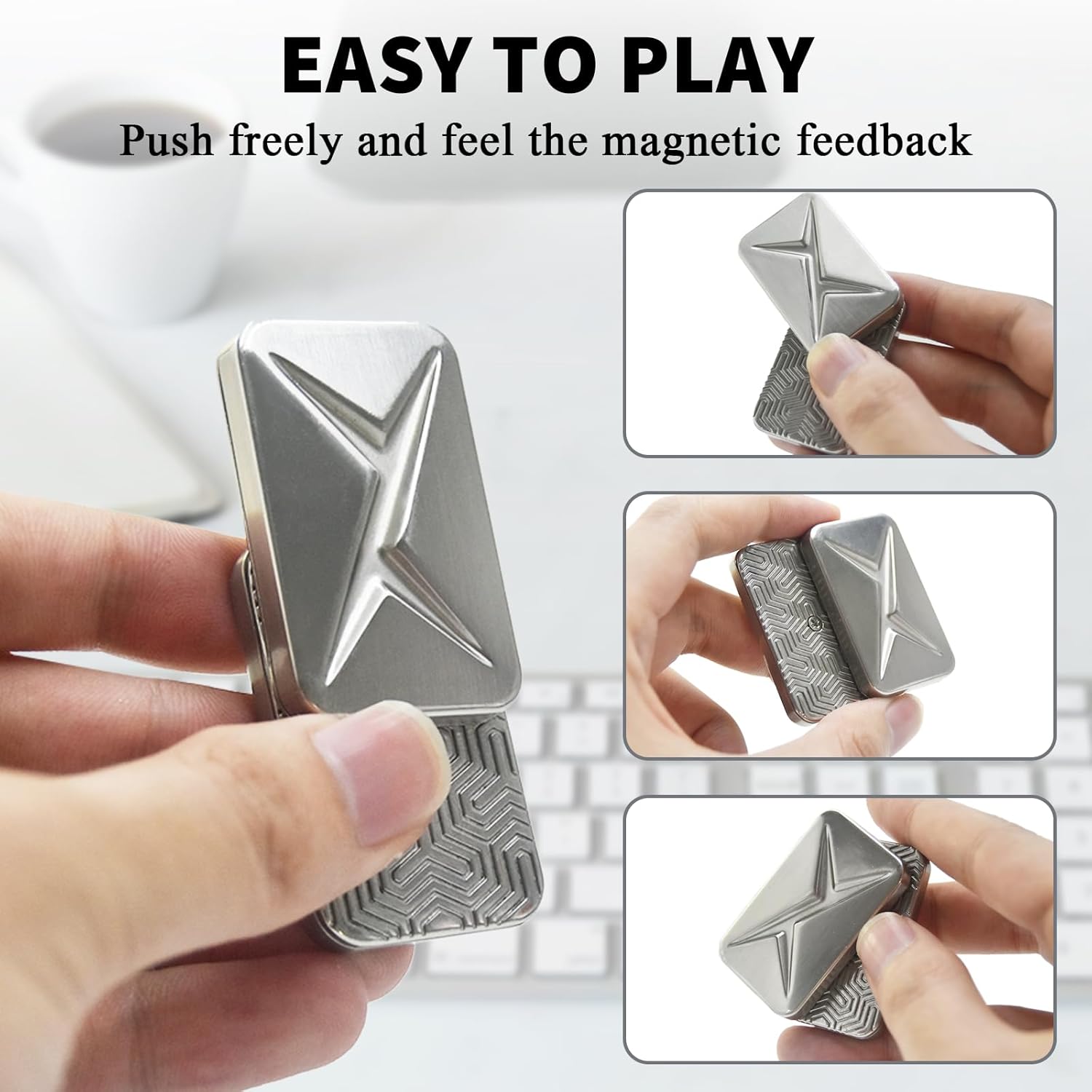 SKEDC Mountain Metal Fidget Slider ,Fidget Slider for Adults, Executive Desk Toy Fidgets for Adults, Stress Relief Gift for ADHD/ADD/Autism (1st Gen Silver)