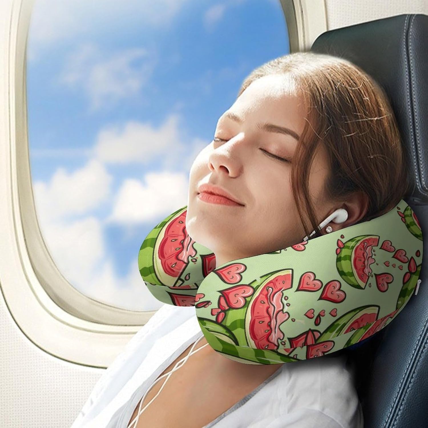 Watermelon Melon Fruit Travel Pillow U Shape Neck Pillow Washable Pillowcase for Sleeping Chair