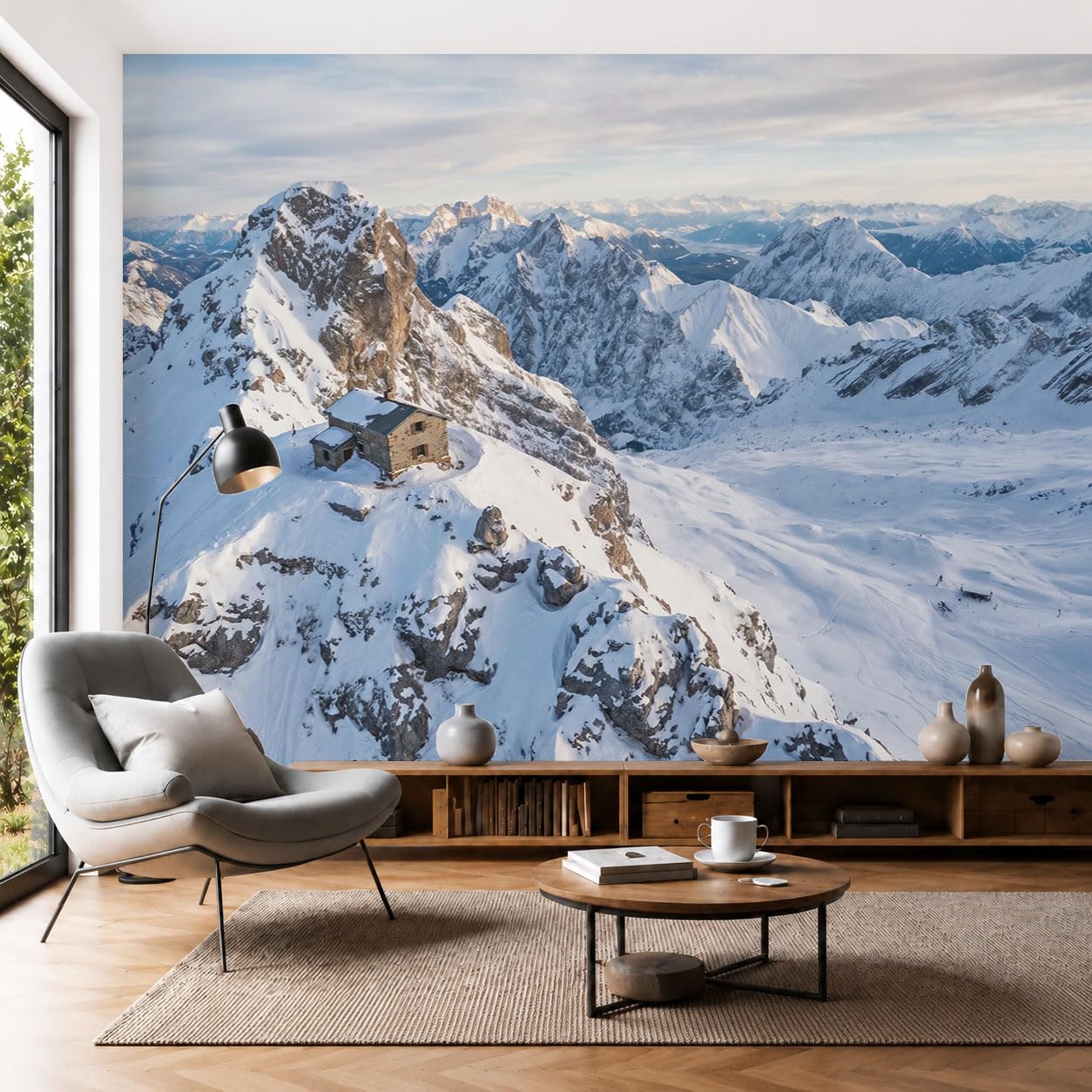 Papier peint panoramique montagnes enneigées poster mural salon