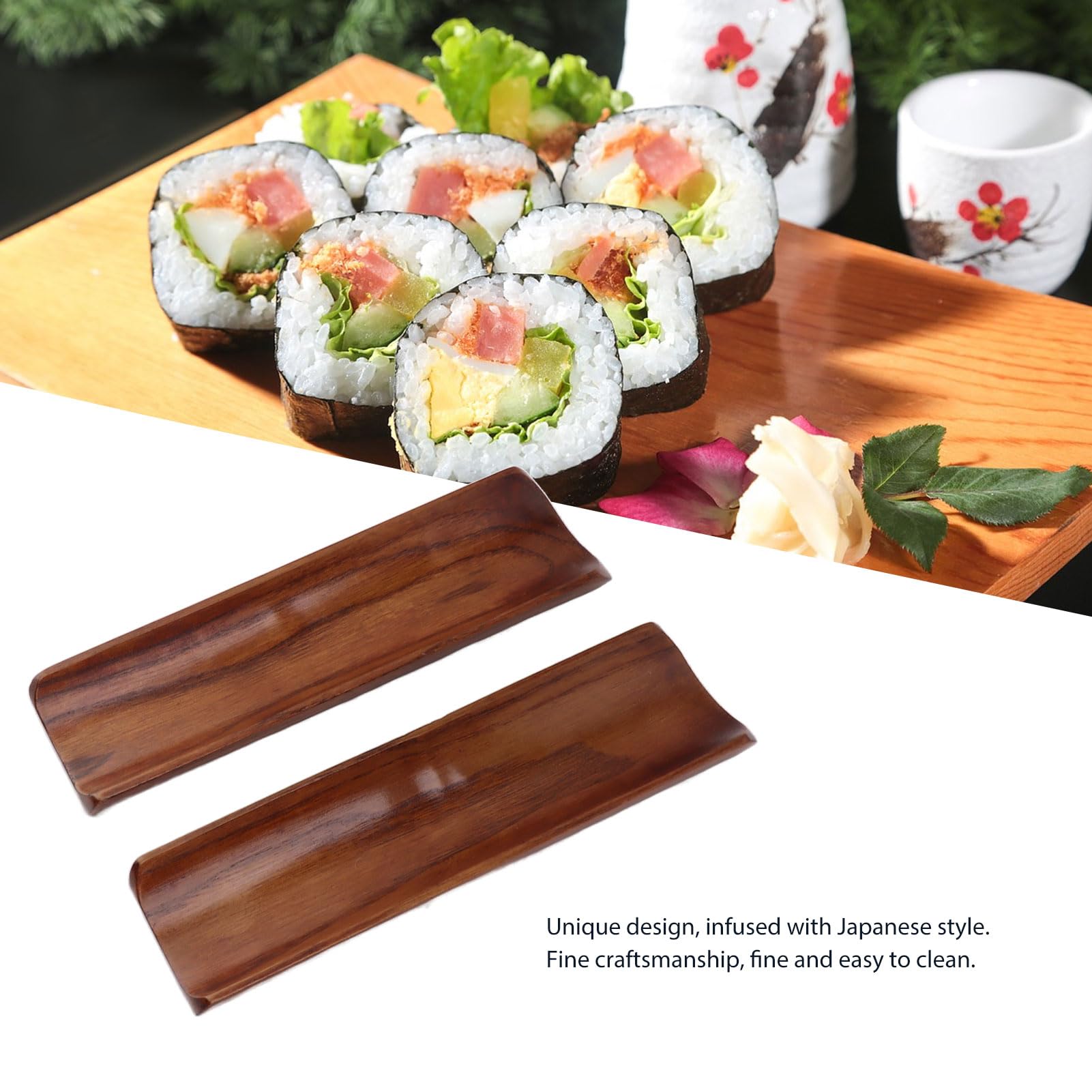 2PCS Sushi Serving Tray, Solid Wood Sushi Plate Long Rectangle Plate Wood Japanese 7.2x2.1in Serving Platter for Cracker Party Home