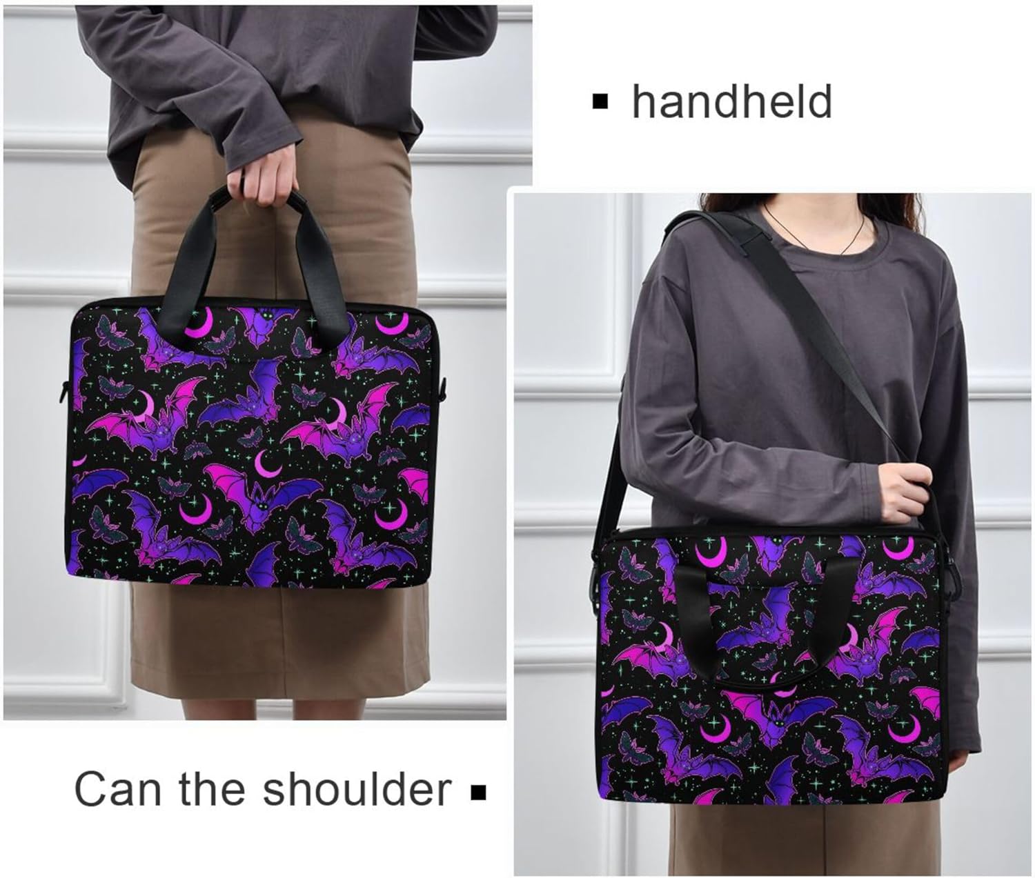 MNSRUU Laptop Bag for 15.6 inch Black Gothic Bats