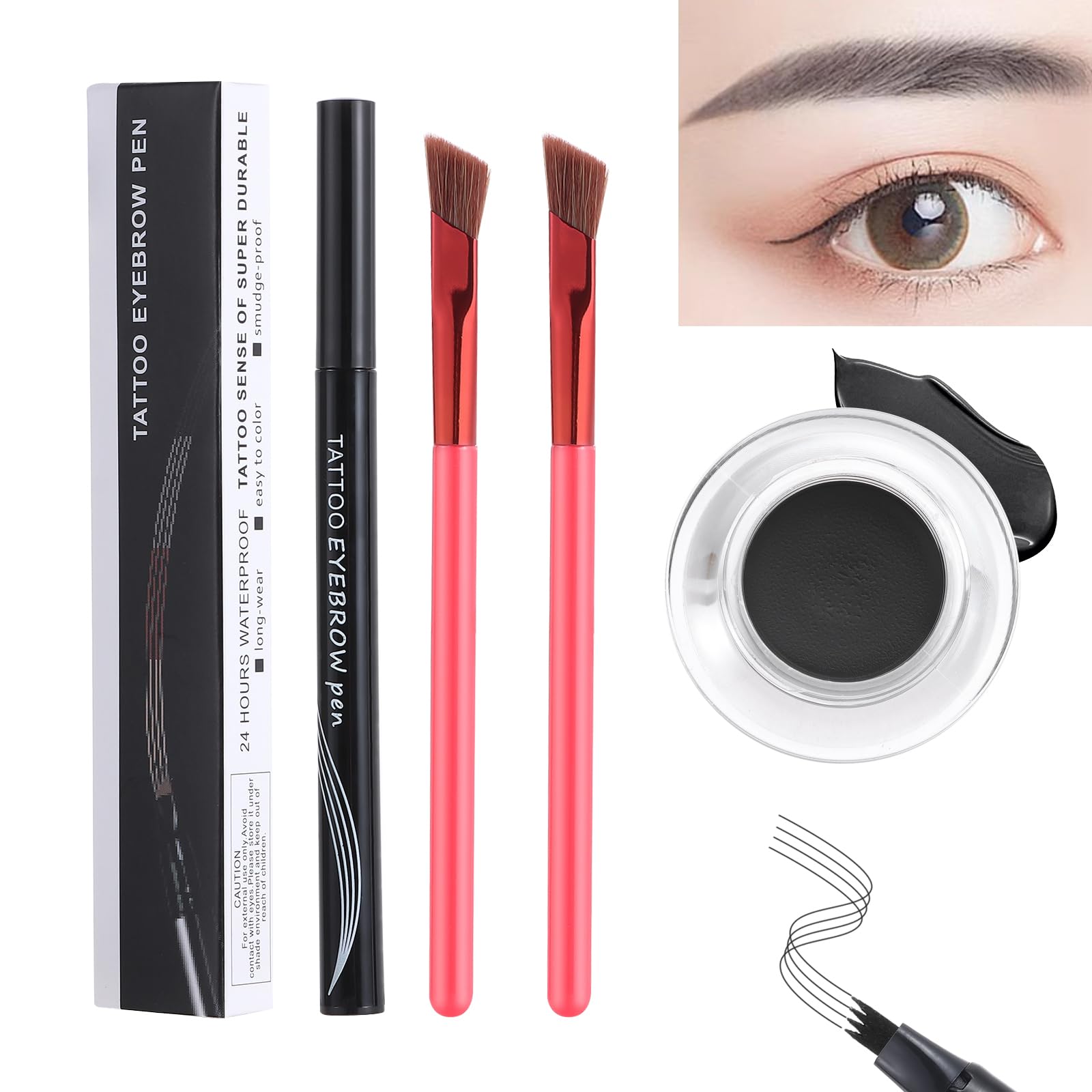 RANERVZ Eyebrow Brush SET - 4D Hair Stroke Brow Stamp & Laminated Brow with Eyebrow Gel Kit（Black）