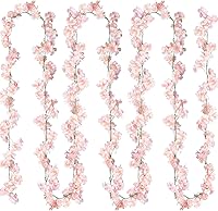 Sggvecsy 2 Pack Pink Artificial Cherry Blossom Garland - 5.9FT Hanging Silk Flower Vines for Wedding Home Garden Party Decor