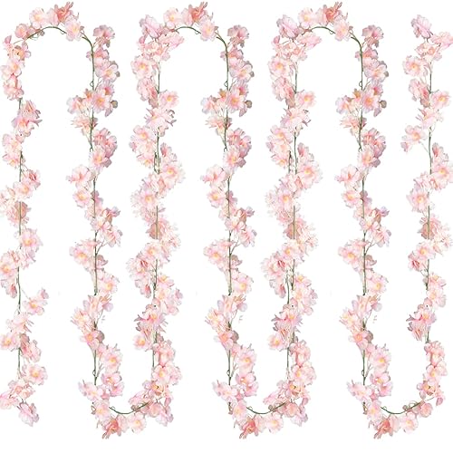 Sggvecsy Cherry Blossom Garland Artificial Cherry Flower Vines 2 Pack Hanging Silk Flowers Garland for Home Wedding Garden Party Arch Office Decor (Pink) - 2 Pack - Pink
