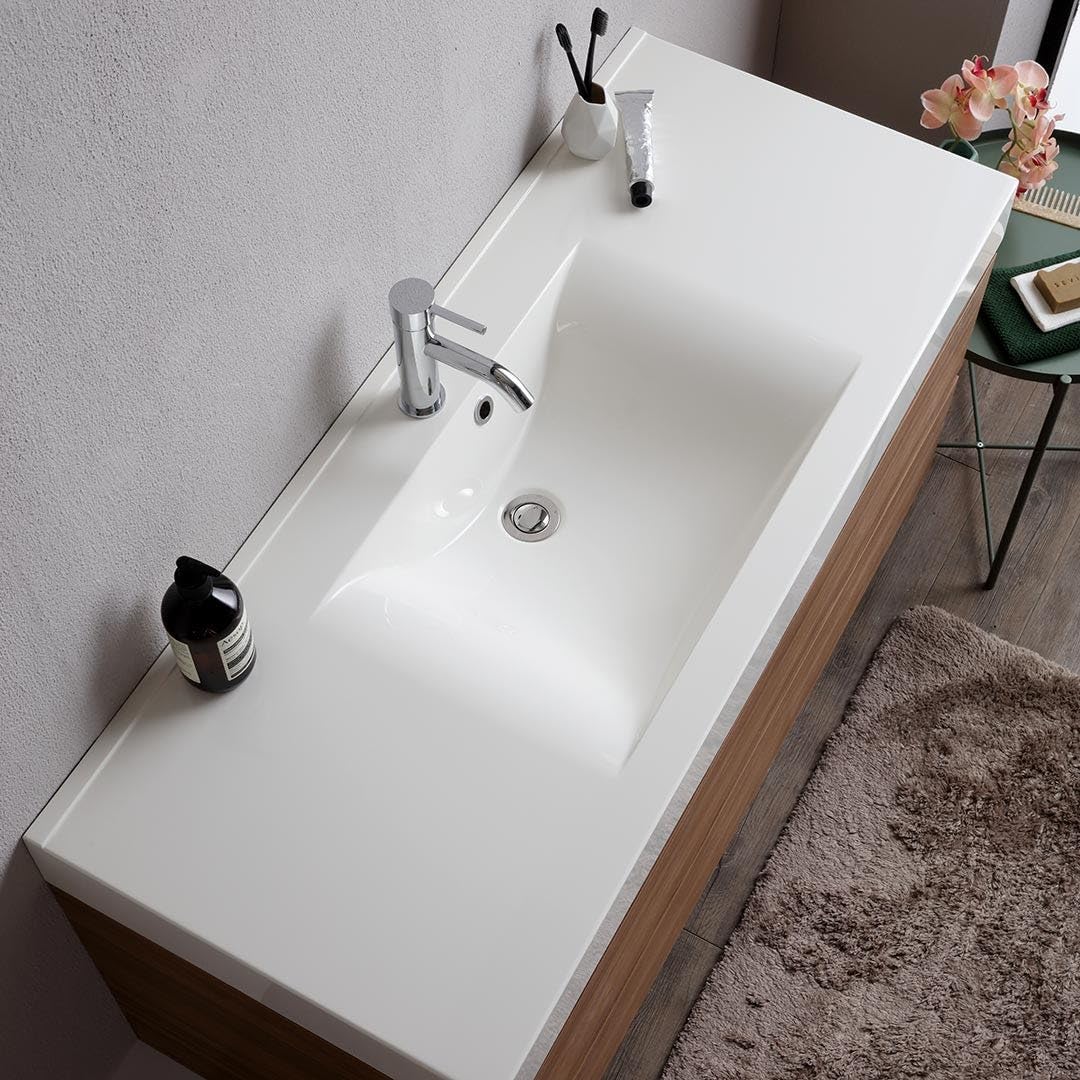 Kiamami Valentina - Mobile bagno sospeso 120cm cassetti e lavabo 1 vasca senza specchio | Valentina