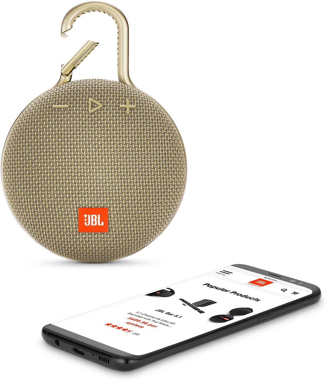 JBL JBLCLIP3SAND Clip 3 Portable Waterproof Wireless Bluetooth Speaker - Sand