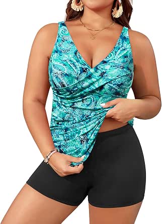 Aqua Eve Plus Size Two Piece Swimsuits - Flowy Tankini Top With Boyshorts For Women, Green, Size 20W - View #9