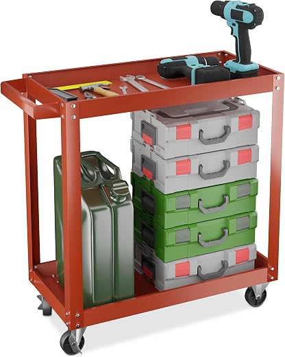 Relaxdays Carrello Portautensili Officina, Carrellino a 2 Ripiani Porta Attrezzi Lavoro, 76x78x35...
