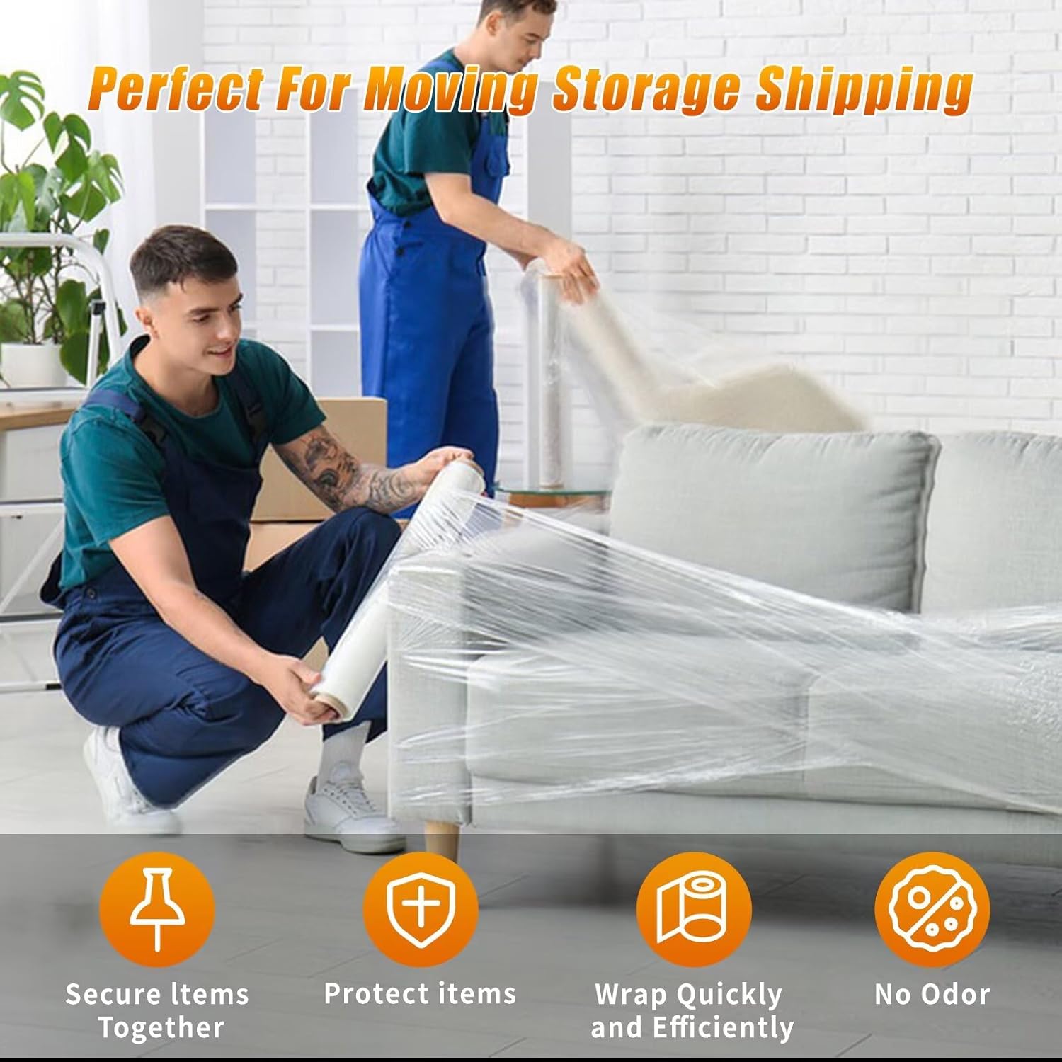Stretch Film Shrink Wrap for Moving Supplies (15inch, 2 Pack) x 1000ft, Industrial Strength Plastic Wrap Stretch Roll for Pallet Wrapping Shipping Moving Boxes Storage Furniture with Handles, Clear