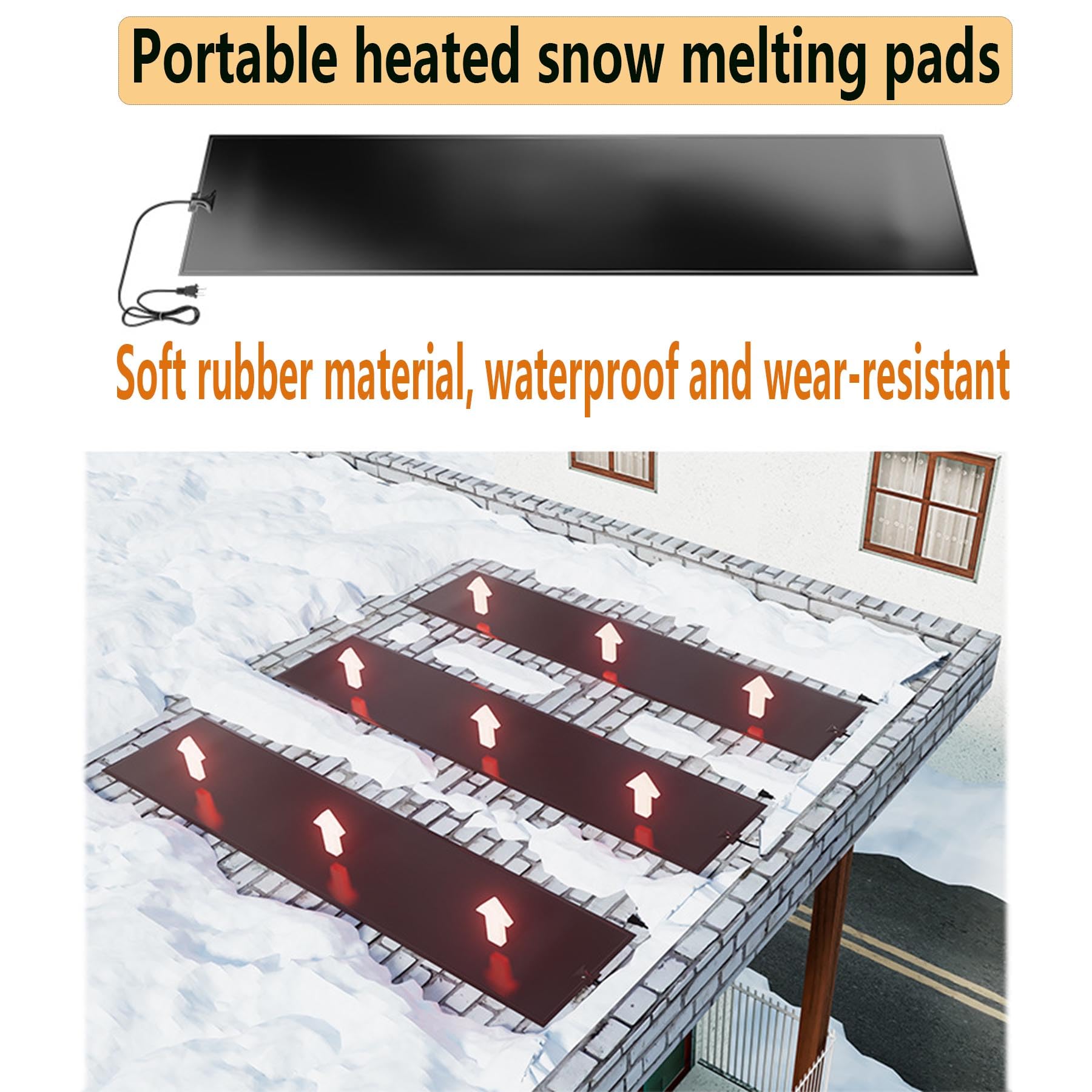 Tapis Chauffant de Fonte de Neige, 25 x 75 cm antidérapant pour extérieur, en Caoutchouc graphène Durable, pour terrasses, trottoirs, entrées, allées et Voies d'accès,3pc