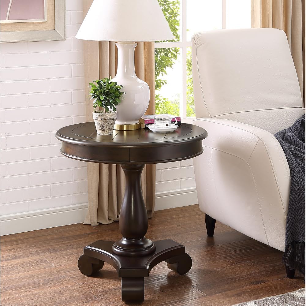 Round Wood Pedestal Side Table (Teal)