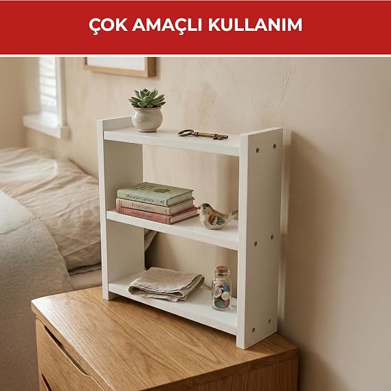PIKAS Ahşap 3 Raflı Baharatlık, Tezgah Üstü Çok Amaçlı Mutfak Düzenleyici Raf Organizer