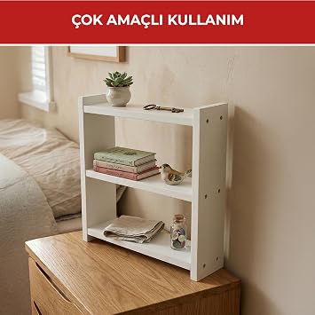 PIKAS Ahşap 3 Raflı Baharatlık, Tezgah Üstü Çok Amaçlı Mutfak Düzenleyici Raf Organizer