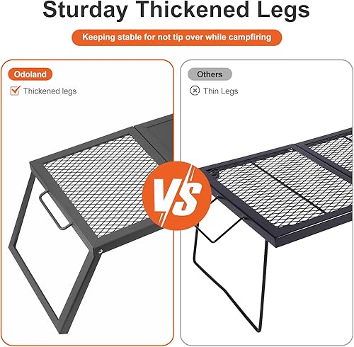 Miniatura 5 de Odoland Parrilla plegable para fogata, rejilla de malla de acero resistente con patas plegables y bolsa de almacenamiento, rejillas de camping