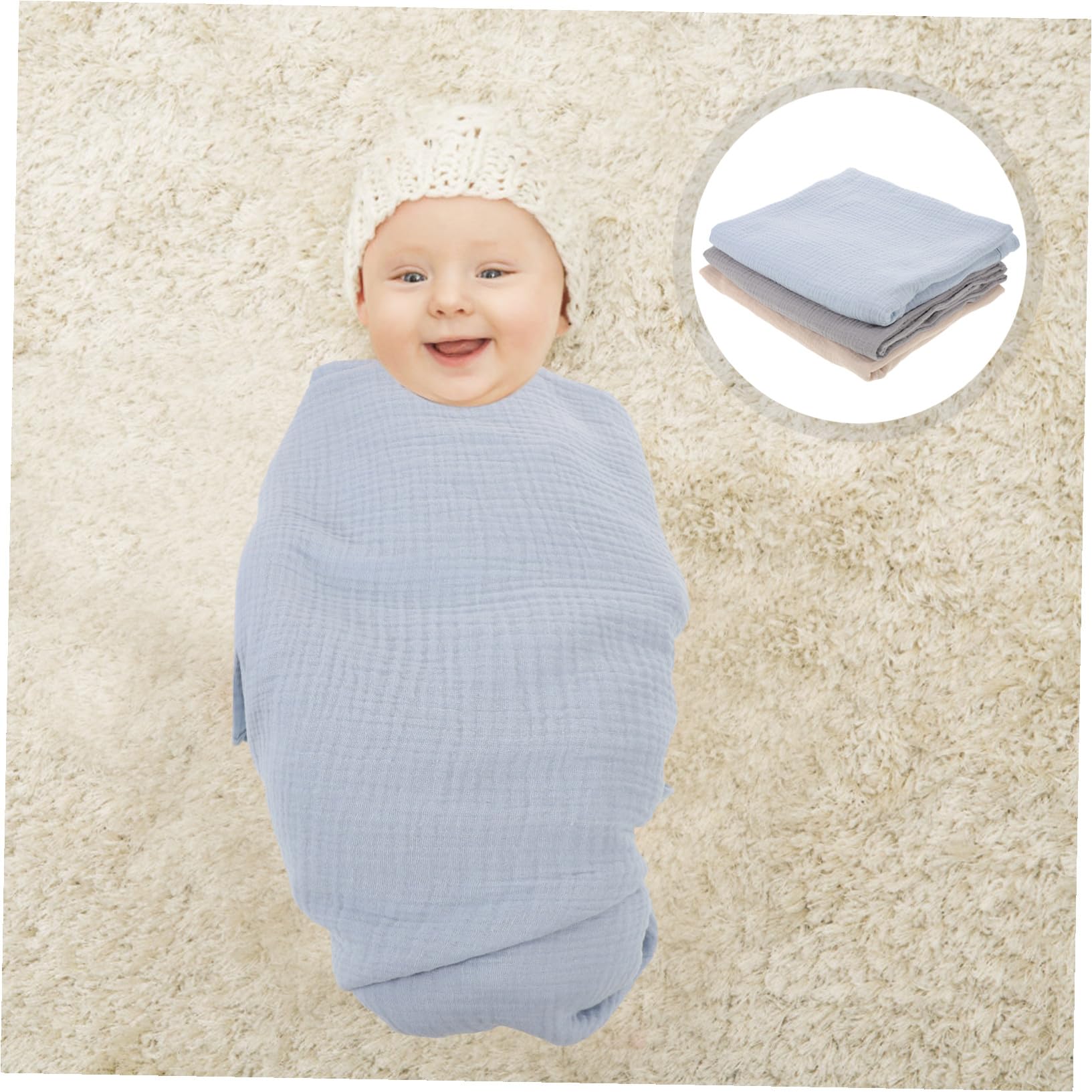 BESTonZON 3 Piezas Mantas de Muselina para Recién Nacidos Cobertor Envolvente para Bebés Mantas Suaves para Envolver la Cuna Diseño Amplio y Fácil de Usar Colores Sólidos Calmantes para