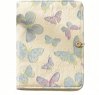 A5 Binder Cover, 6 Ring Binder Refillable Journal, Travel Planner Binder with Button Closure, Gift for Women (Butterfly, A5)