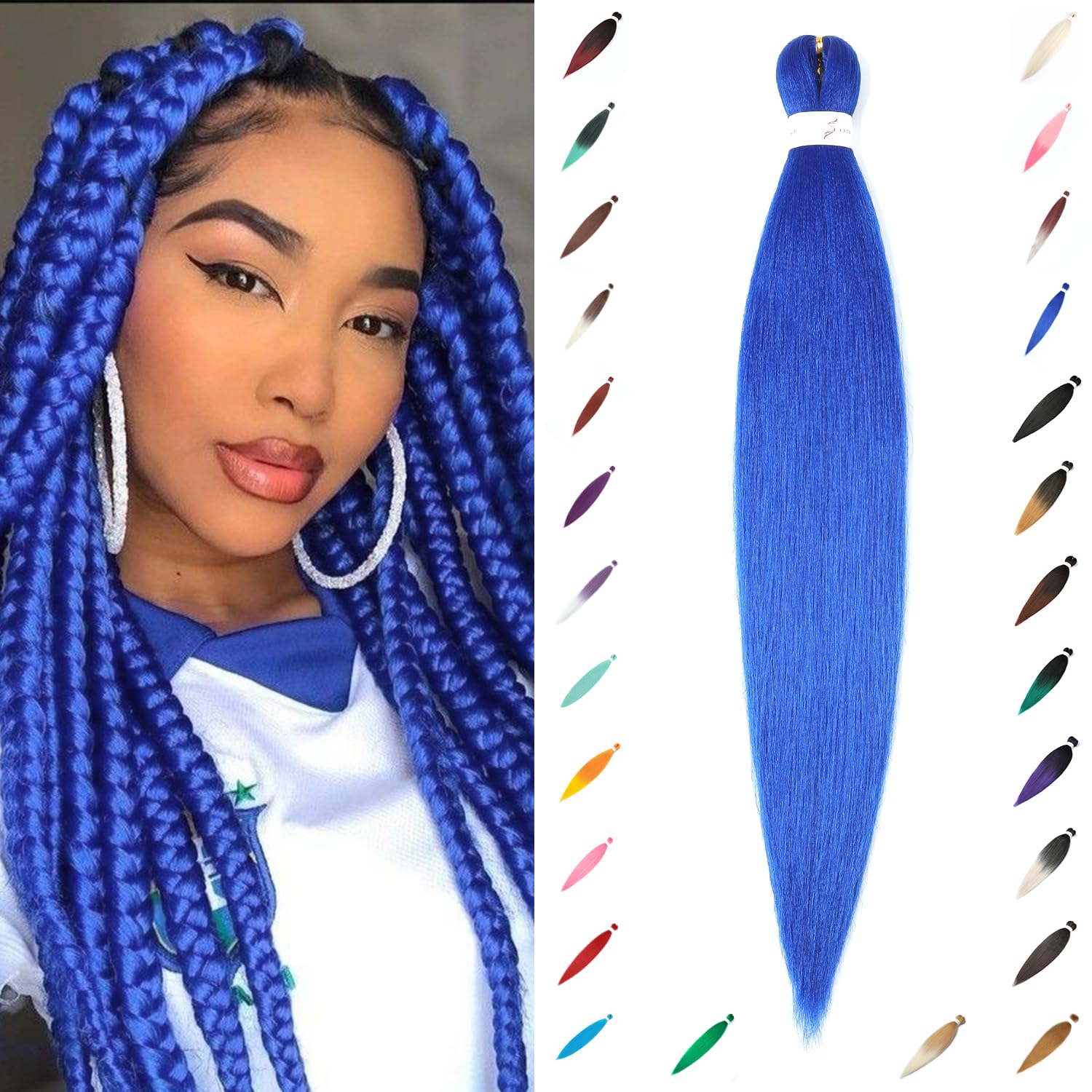 ShowJarlly Pre Stretched Braiding Hair 30 Inch Knotless Braiding Extensions 1pack Easy Braids Hot Water Setting DIY Box Braids Yaki Textured Crochet Hair Braiding (30inch,Blue#)